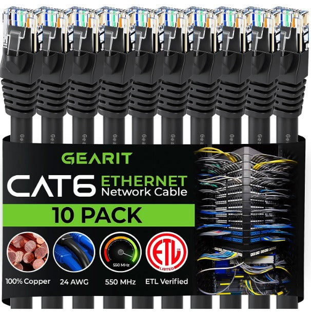 GearIT - CAT 6 Ethernet Cable 6 ft (10-Pack) - Network and Internet –  Hashtagcables